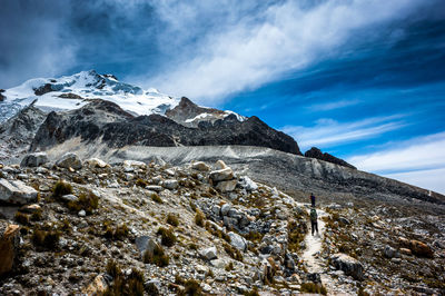 Scenic view of mountains against cloudy sky