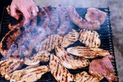 Close-up of meat on barbecue grill