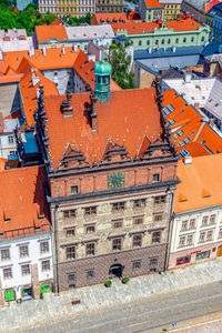 High angle view of buildings in city