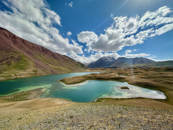 Scenic view of snowcapped mountains against sky