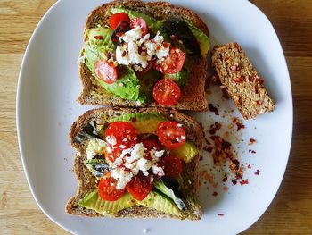 High angle view of breakfast served in plate