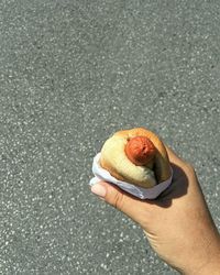 Cropped image of hand holding hot dog