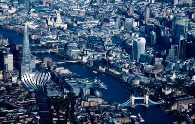 High angle view of city buildings