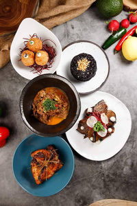 High angle view of food on table