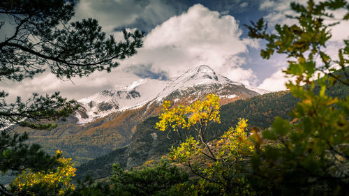 Scenic view of snowcapped mountains against sky