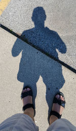 Low section of man standing on road