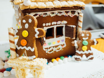 Close-up of gingerbread house