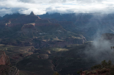 Scenic view of mountains against cloudy sky
