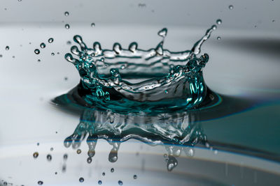 Close-up of drop falling on water