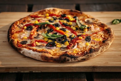 Close-up of pizza on table