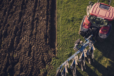 High angle view of man riding motorcycle