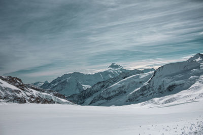 Scenic view of snowcapped mountains against sky