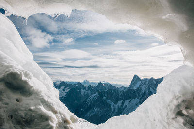 Scenic view of snowcapped mountains against sky