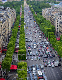 High angle view of traffic on road in city