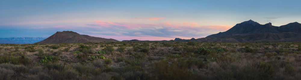 Panoramic view of landscape against sky during sunset in big bend national park - texas