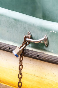 Close-up of padlock on chain