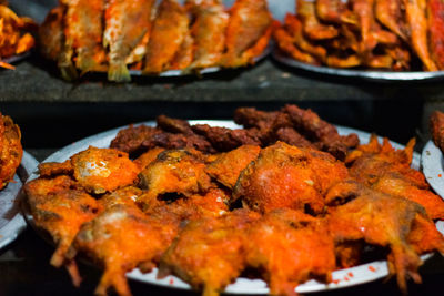 High angle view of meat in plate