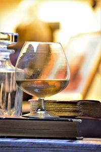 Close-up of wine glass on table