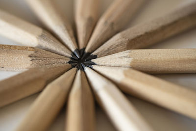 High angle view of pencils on table