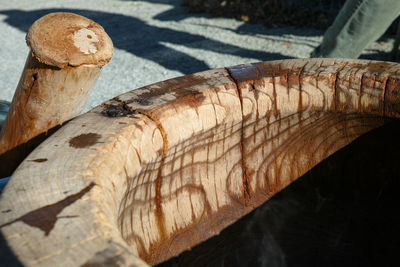 High angle view of a wood