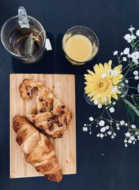 High angle view of wine in glass on table