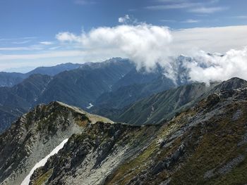 Scenic view of snowcapped mountains against sky