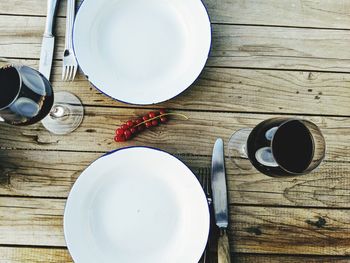 High angle view of coffee cup on table