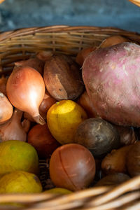 High angle view of fruits in basket