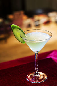 Close-up of wineglass on table