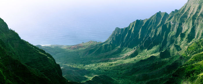 High angle view of mountains against sky