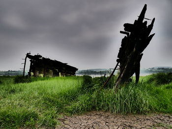 Abandoned house in field