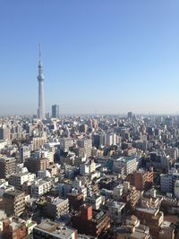 Aerial view of city buildings against clear sky.this picture was taken from tokyo tower.