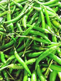 Full frame shot of green chili peppers