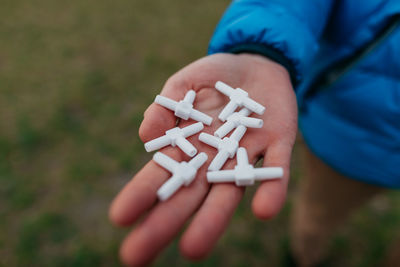 High angle view of person holding hands