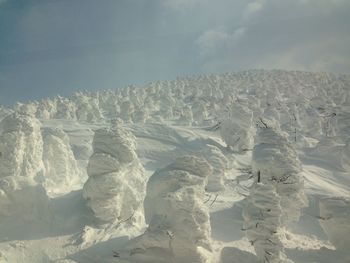 Snow covered landscape against sky