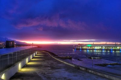 Scenic view of sea against sky at night