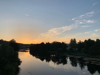 Scenic view of lake against sky during sunset