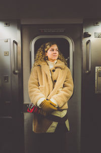 Young woman in train