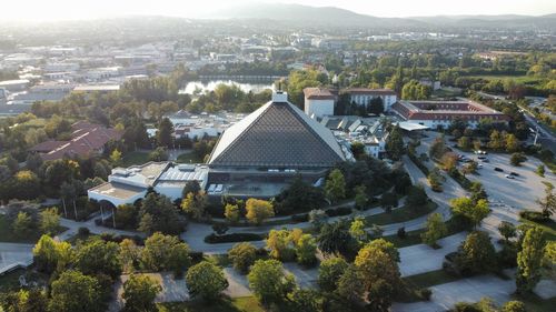 High angle view of townscape against sky