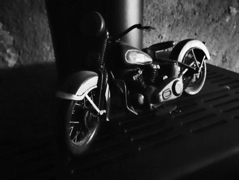 High angle view of motorcycle on table