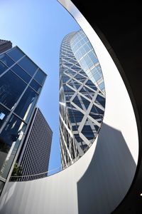 Low angle view of skyscraper against clear sky