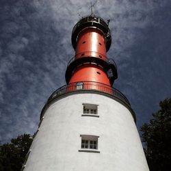 Low angle view of lighthouse against cloudy sky
