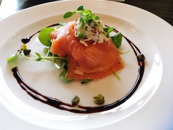 High angle view of food in plate