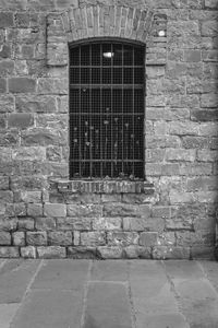 Window on brick wall of building