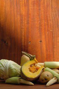 High angle view of orange fruits on table