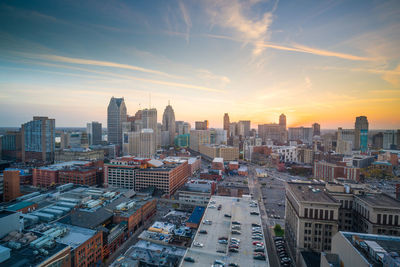 Cityscape against sky during sunset