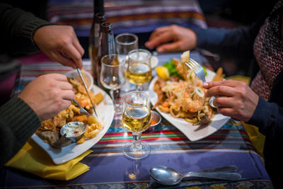 High angle view of people eating food