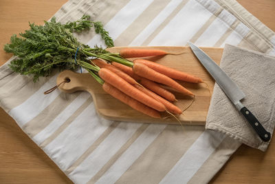 High angle view of vegetables on table at home