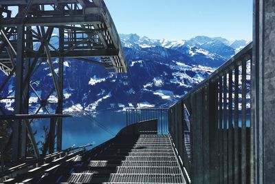 View of snowcapped mountain in winter