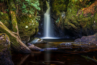 Black spout waterfall in fin glen in the campsie fells, scotland